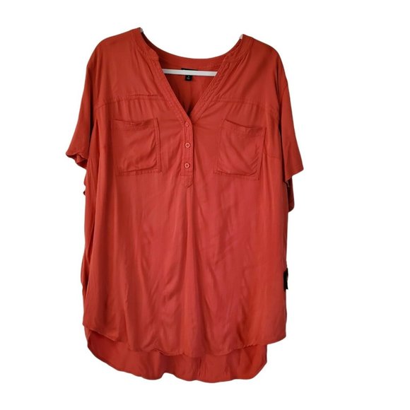 torrid Tops - Torrid Womens Harper Top 3X Orange Challis Button Front Pockets Short Sleeve